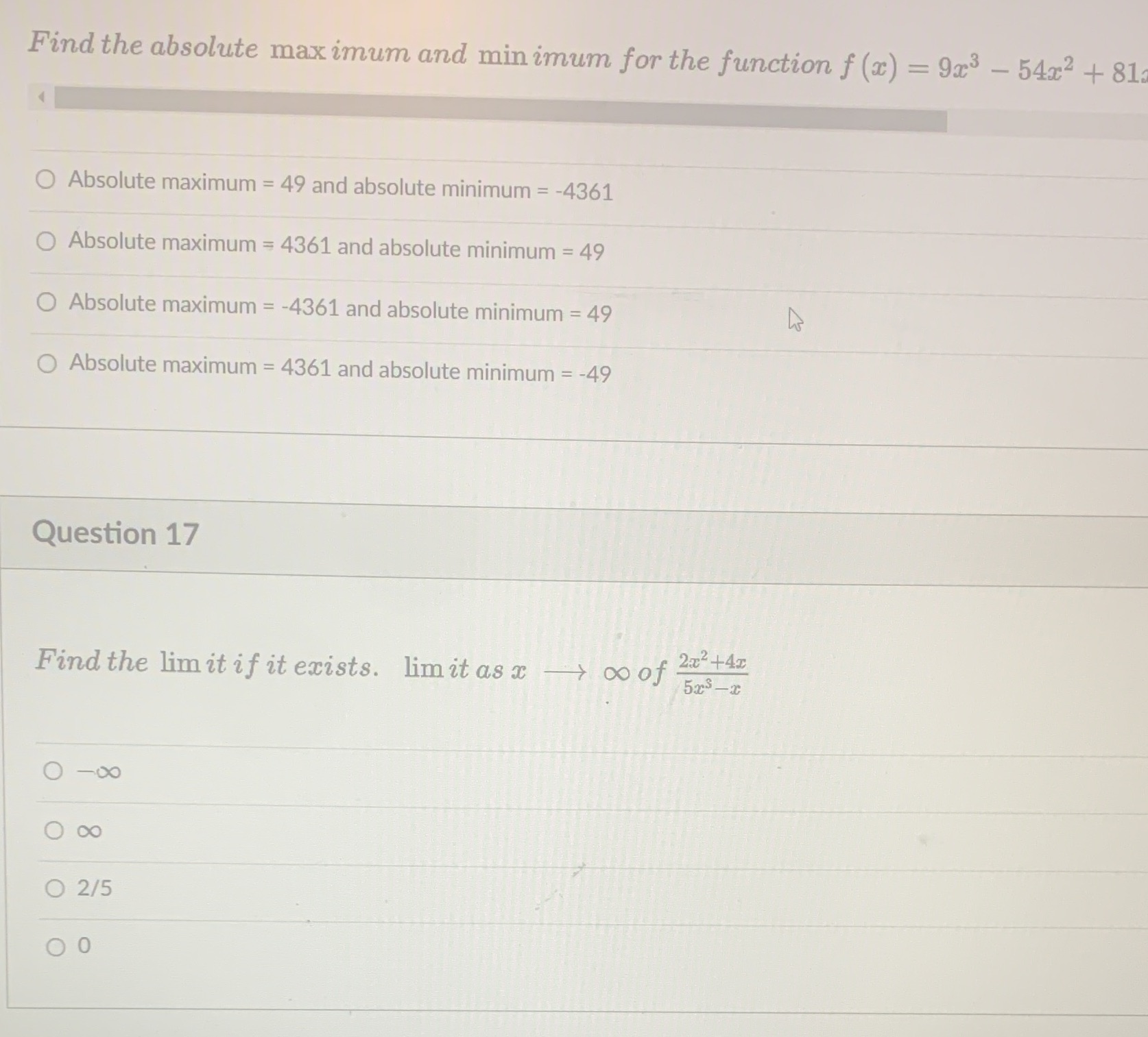 Complete under 30 min please no work need Find the absolute maximum
