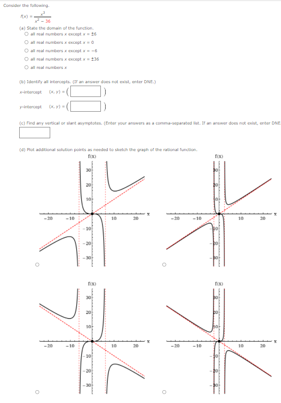 Consider the following. (x) = 2- 36 (a) State the domain