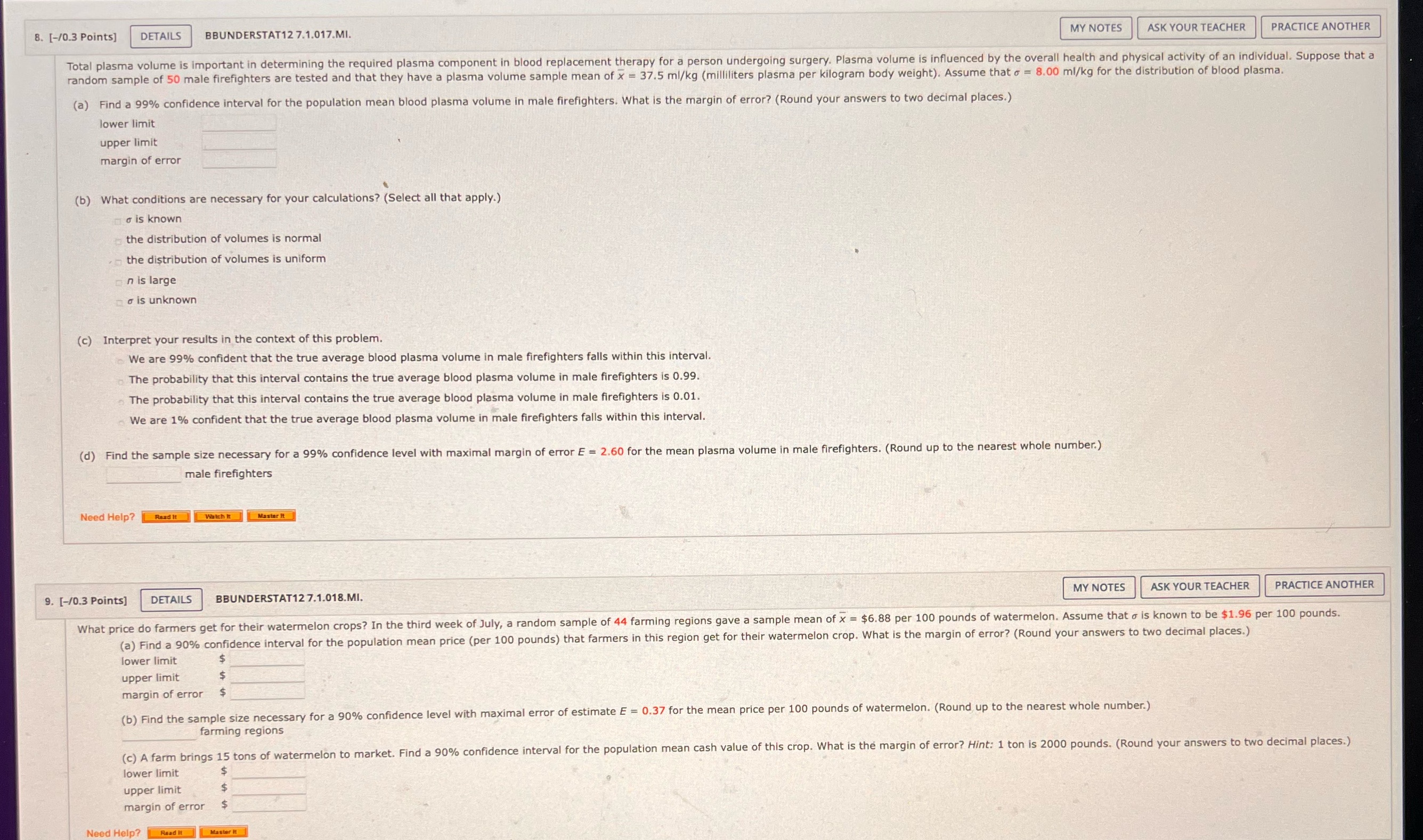  8. [-/0.3 Points] DETAILS BBUNDERSTAT12 7.1.017.MI. MY NOTES ASK YOUR TEACHER