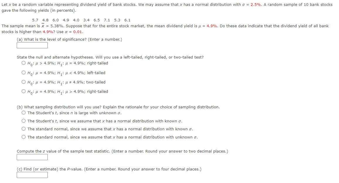 Let x be a random variable representing dividend yield of bank