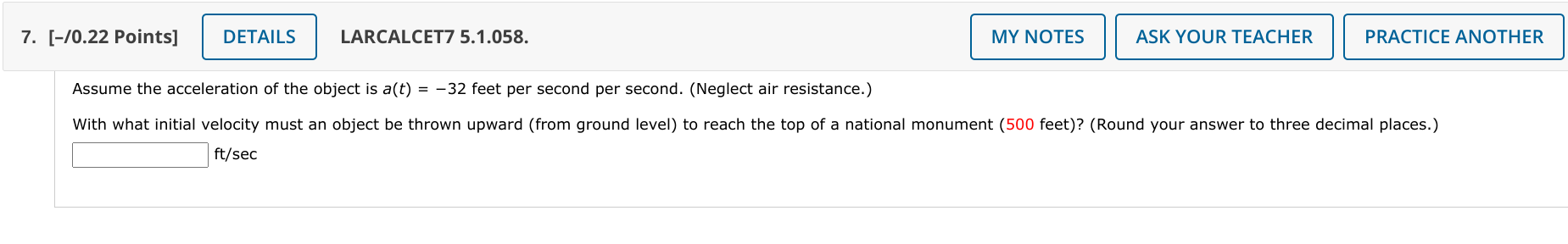 Please help me solve this problem . Thanks! 7. [-/0.22 Points] DETAILS