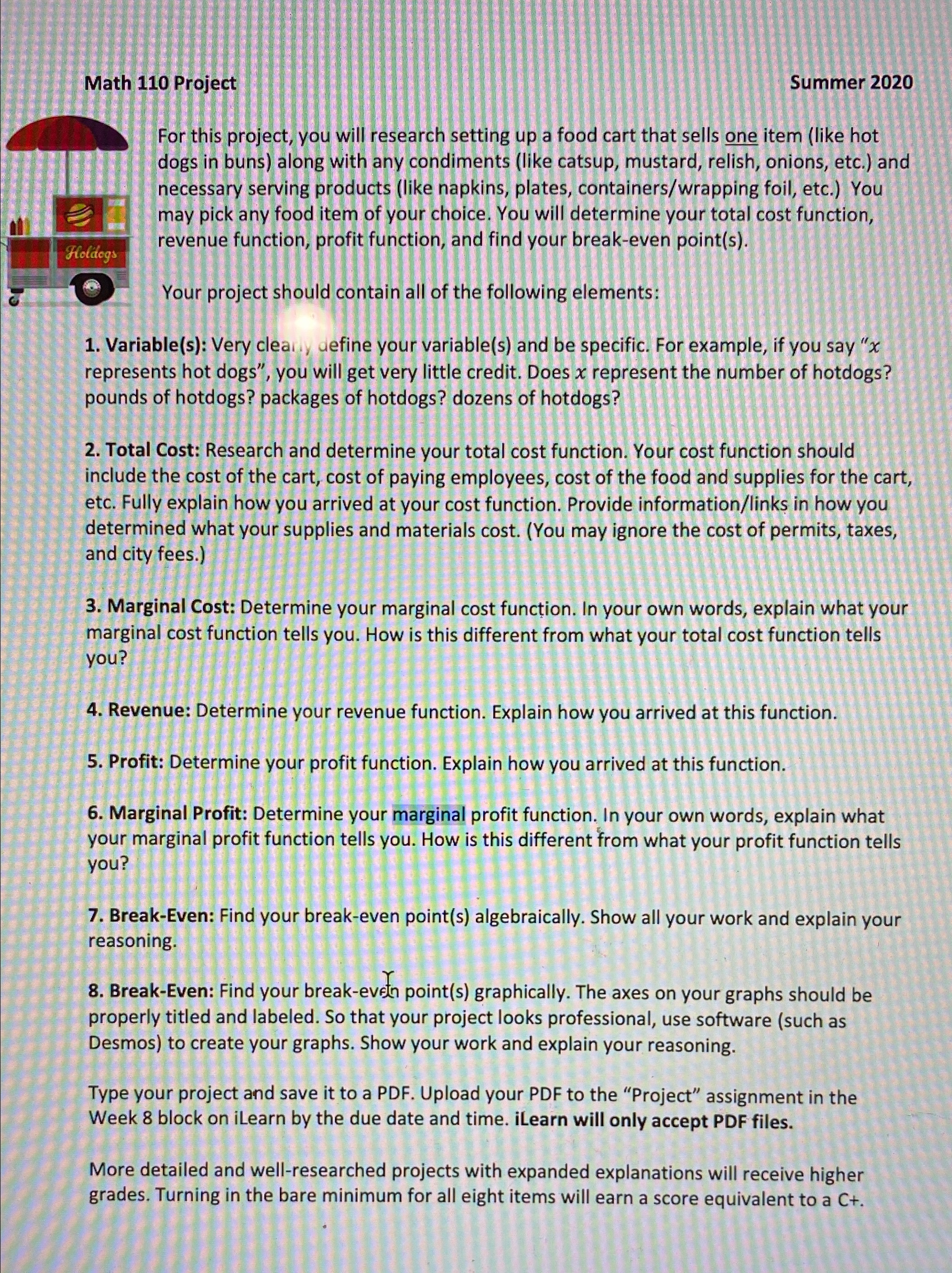  Math 110 Project Summer 2020 For this project, you will research