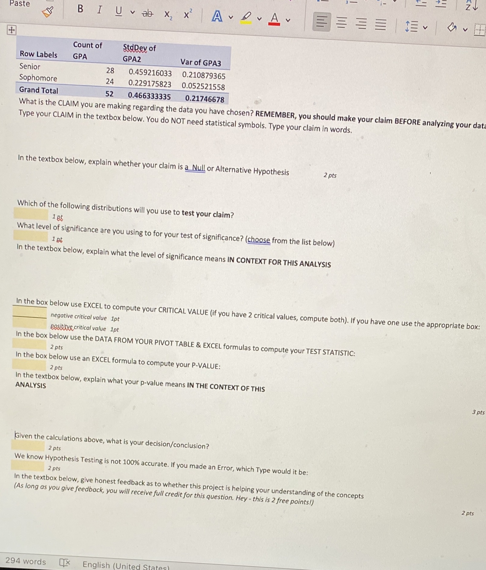 Please help me with this comparing variance in excel Paste B I