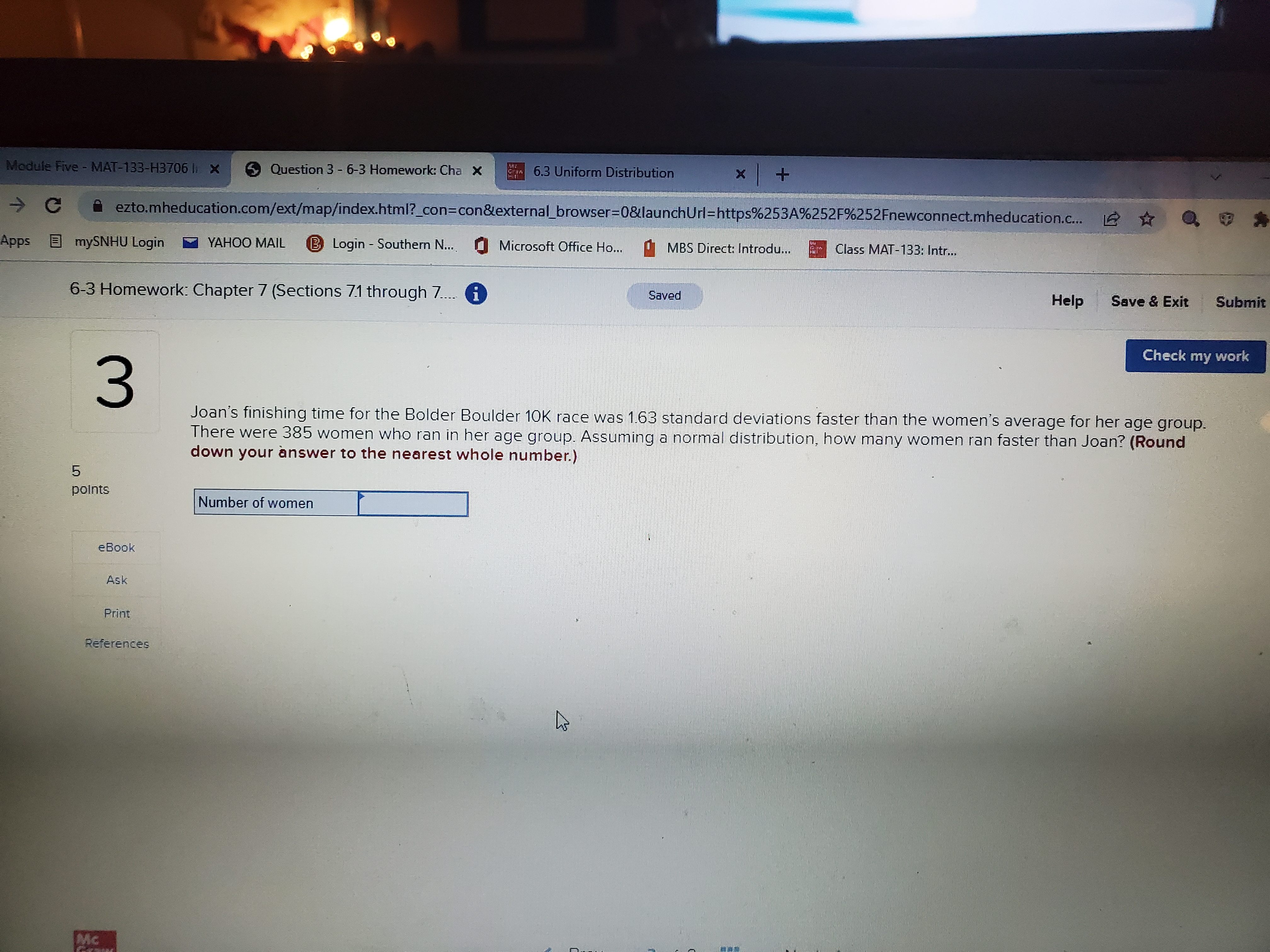 Module Five - MAT-133-H3706 1 x Question 3 - 6-3 Homework: