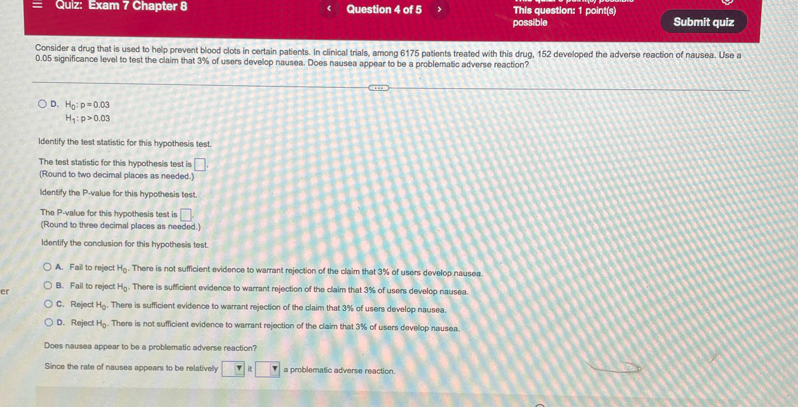  E Quiz: Exam 7 Chapter 8 This question: 1 point(s) possible