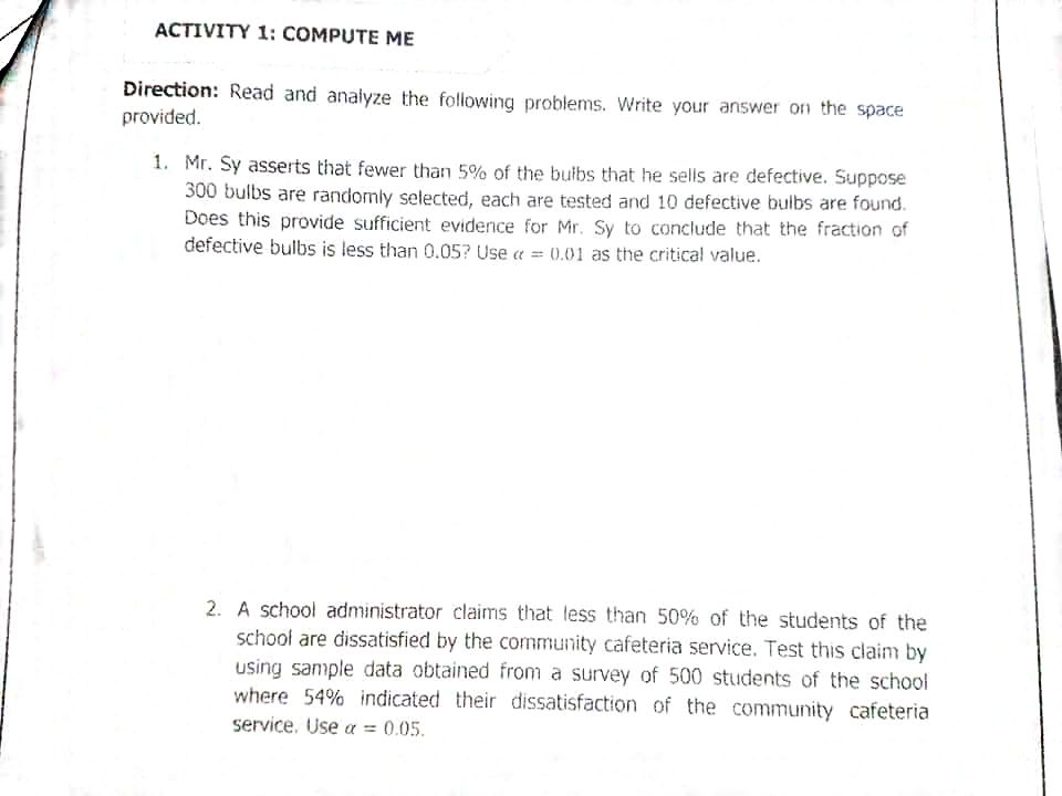 testing. 1. The following data show the age of a car and