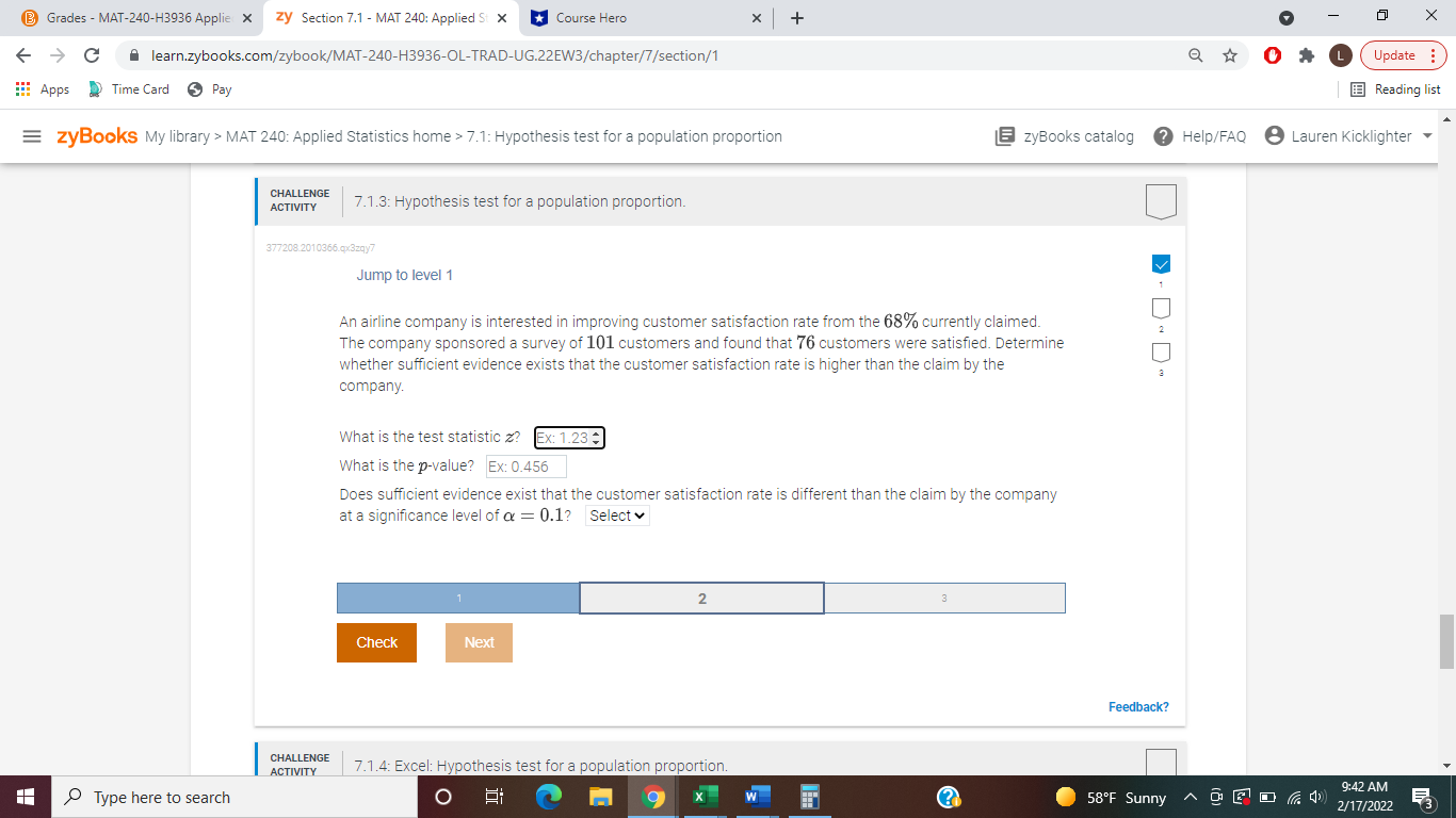  @ Grades - MAT-240-H3936 Applie X zy Section 7.1 - MAT