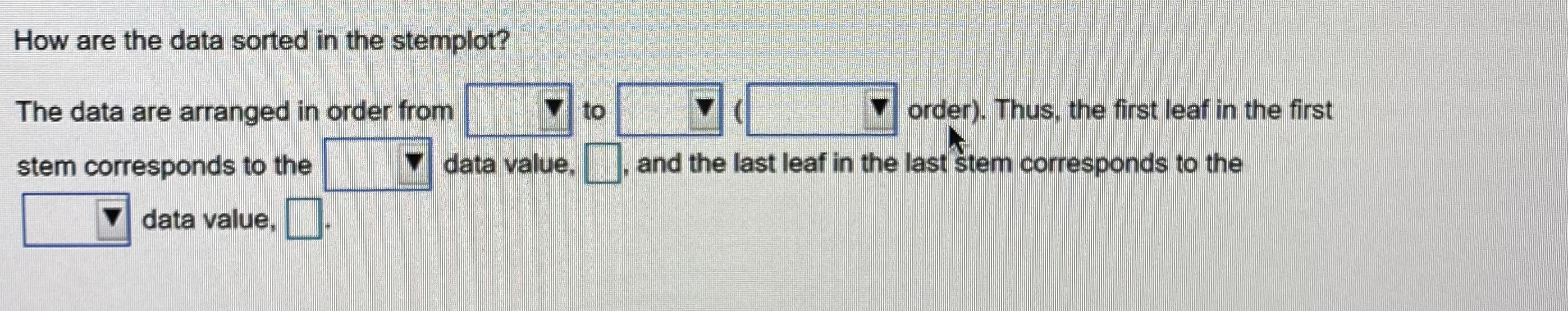  How are the data sorted in the stemplot? The data are