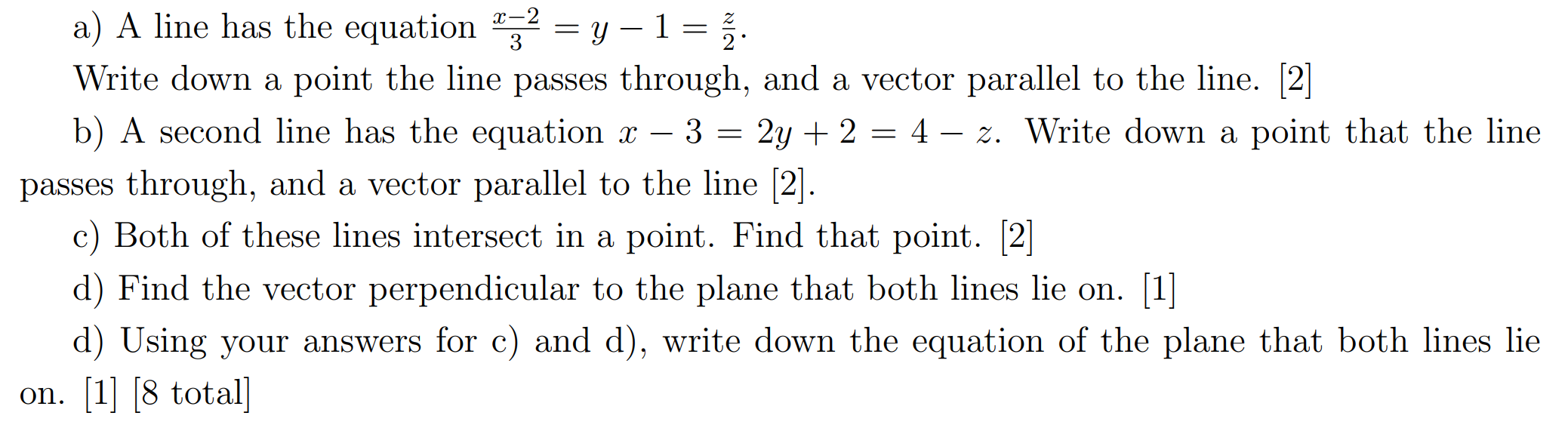 E 2 . Write down a point the line passes through,