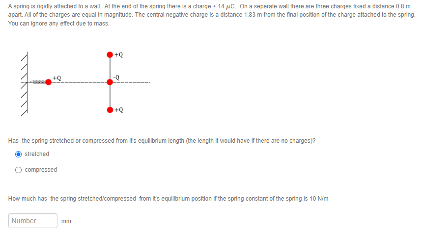  A spring is rigidly attached to a wall. At the end