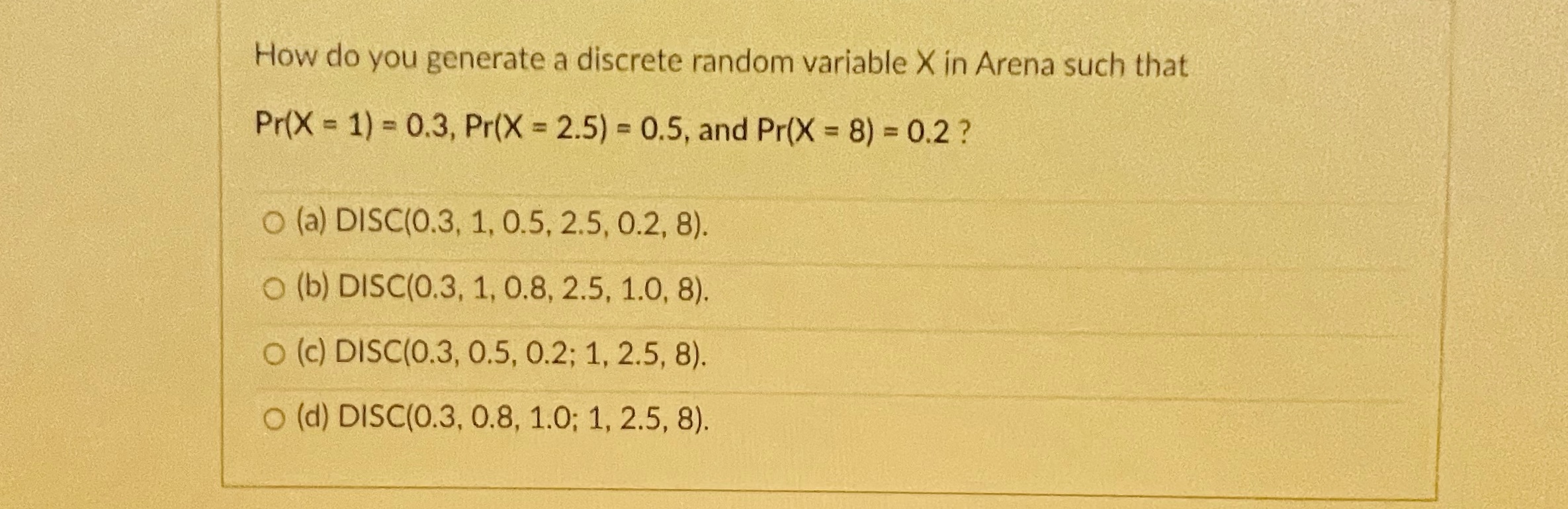 Arena How do you generate a discrete random variable X in Arena