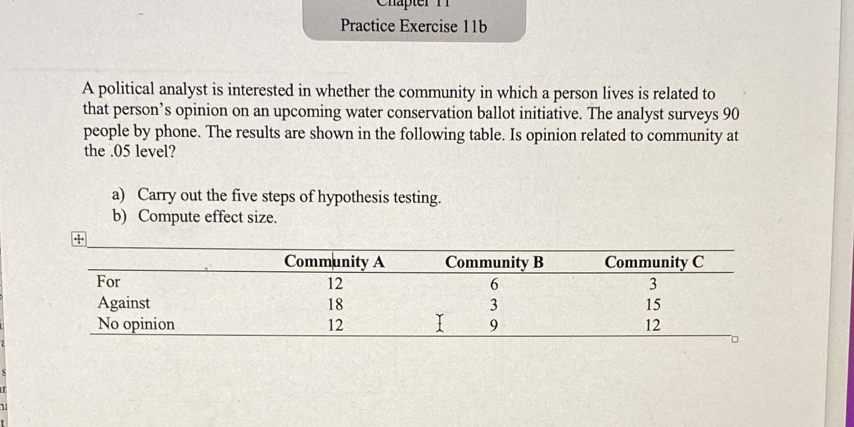 Need the work Practice Exercise 11b A political analyst is interested in