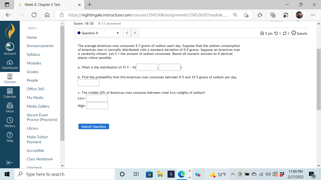  X Week 8: Chapter 6 Test X CA https:/ightingale.instructure.com/courses/3345304/assignments/33452620?module_... & to