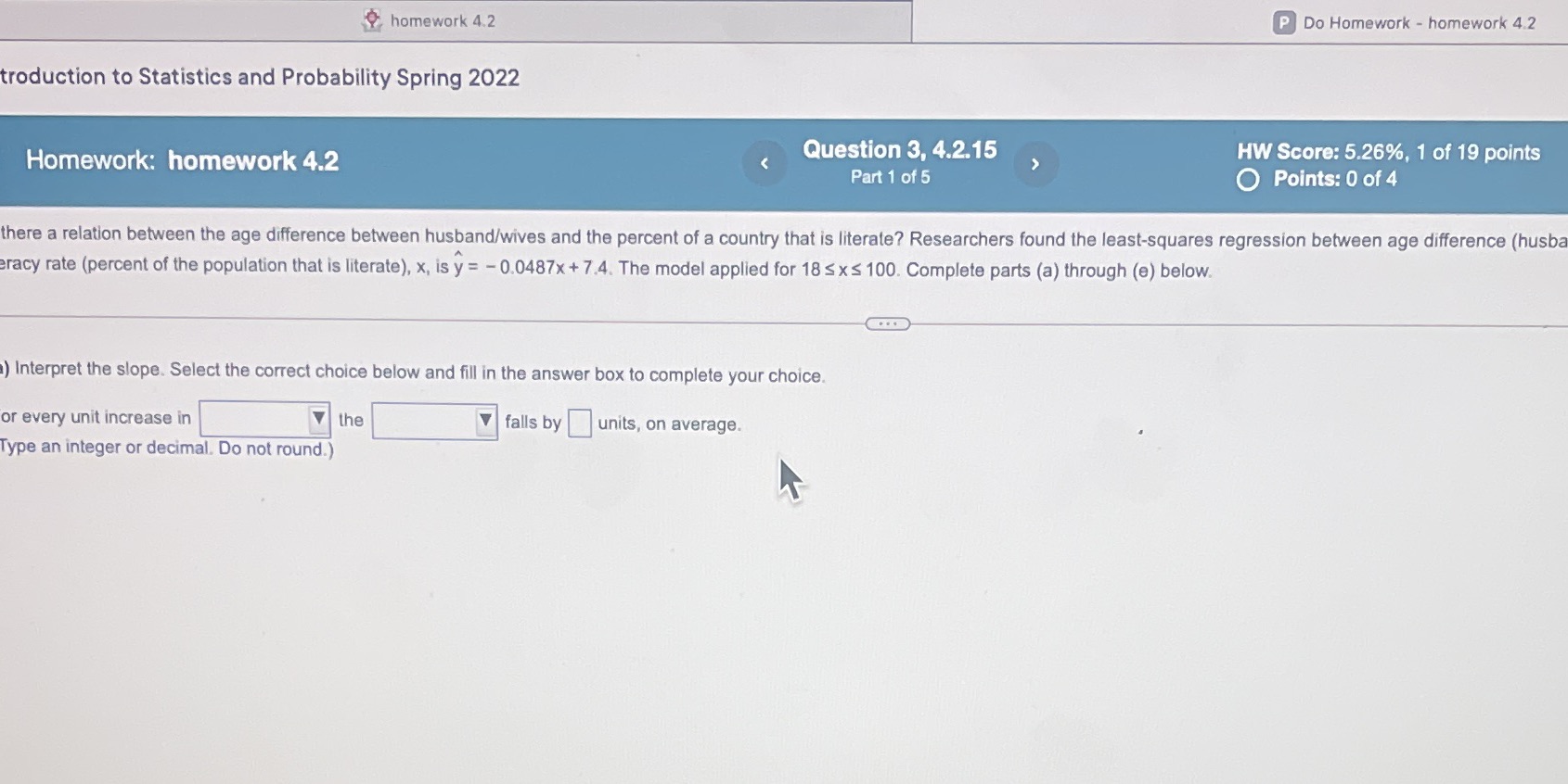  homework 4.2 P Do Homework - homework 4.2 troduction to Statistics