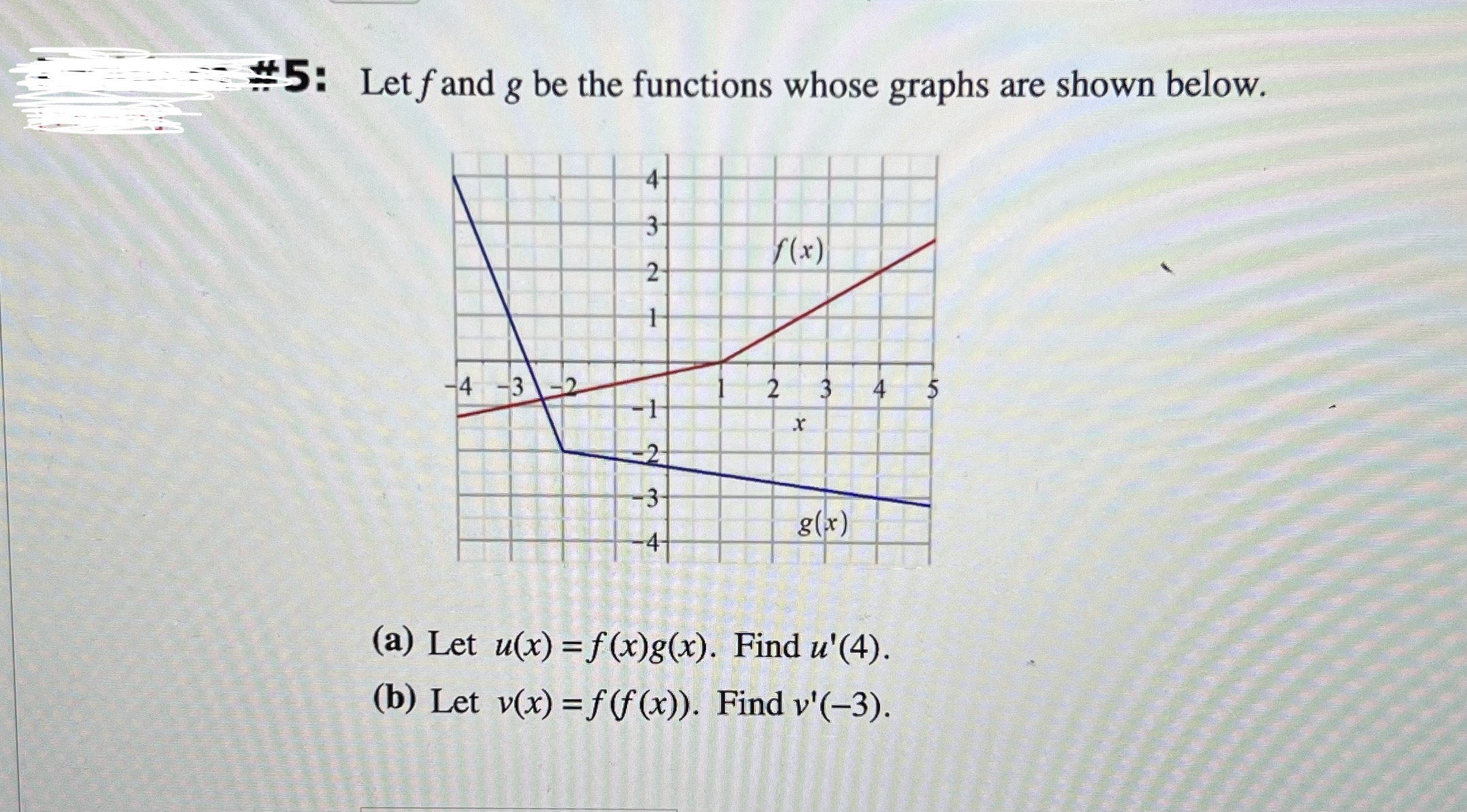 Please answer =#5: Let fand g be the functions whose graphs are