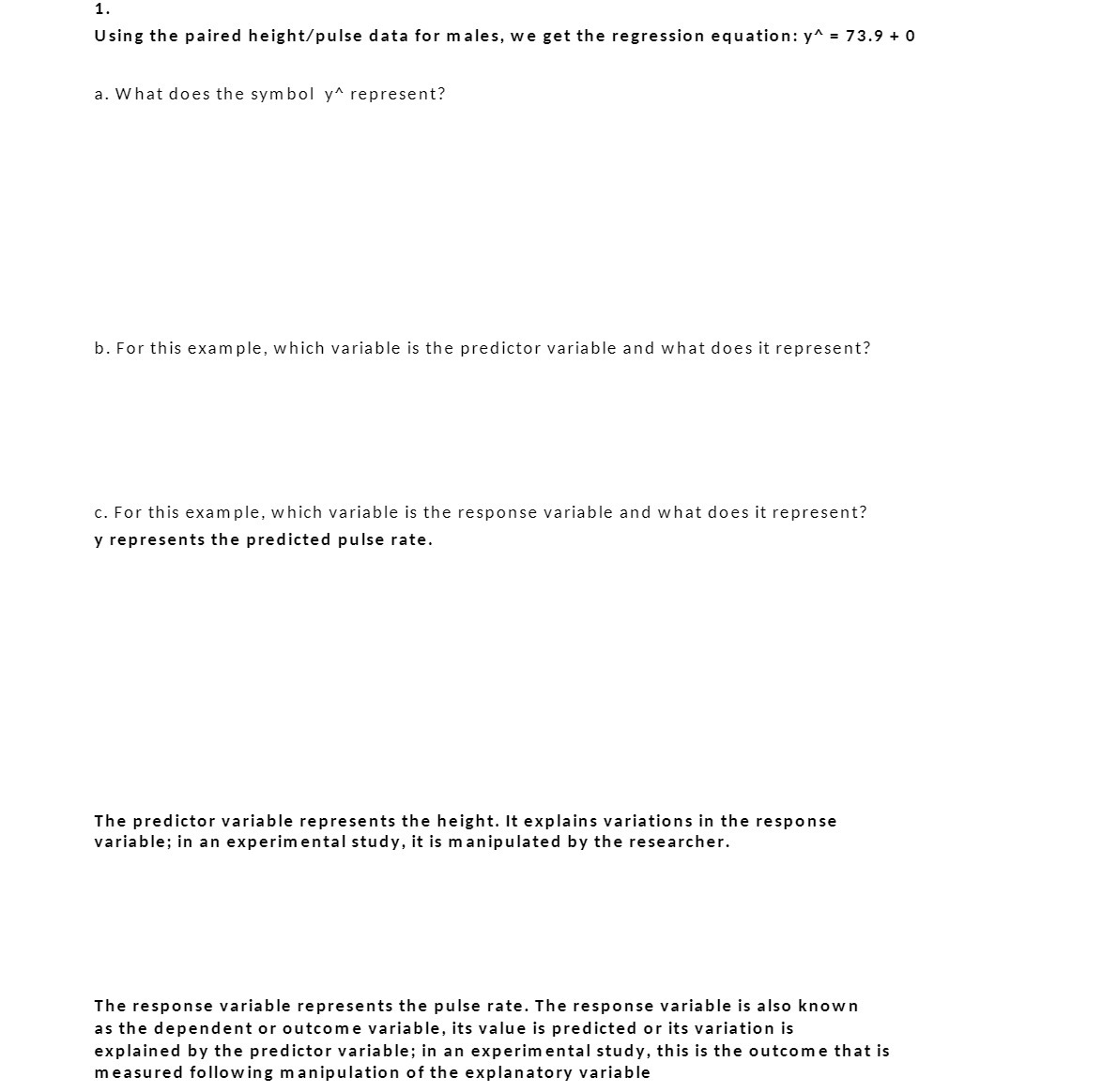 1. Using the paired height/pulse data for males, we get the