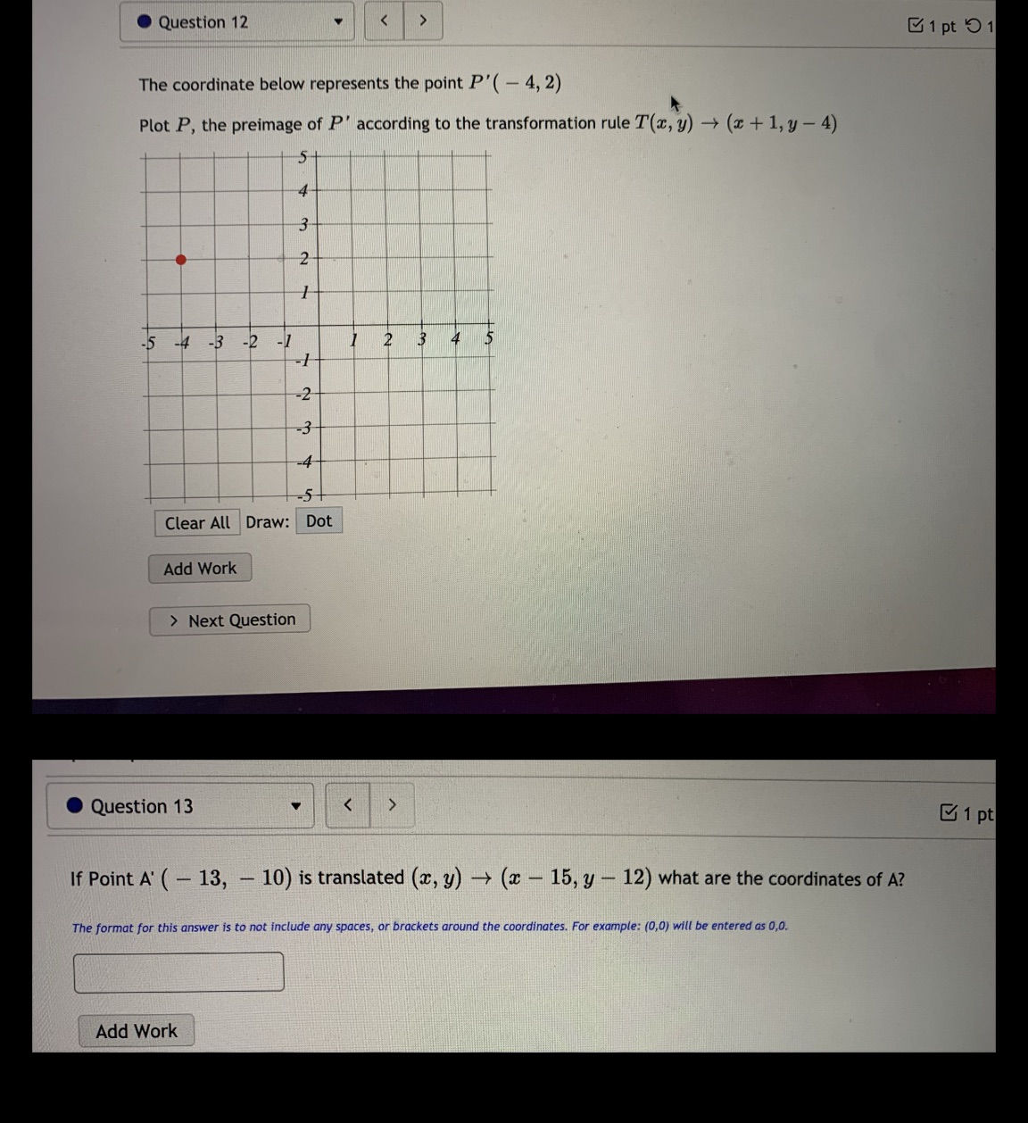 12 and 13 Question 12 [ 1 pt 9 1 The coordinate