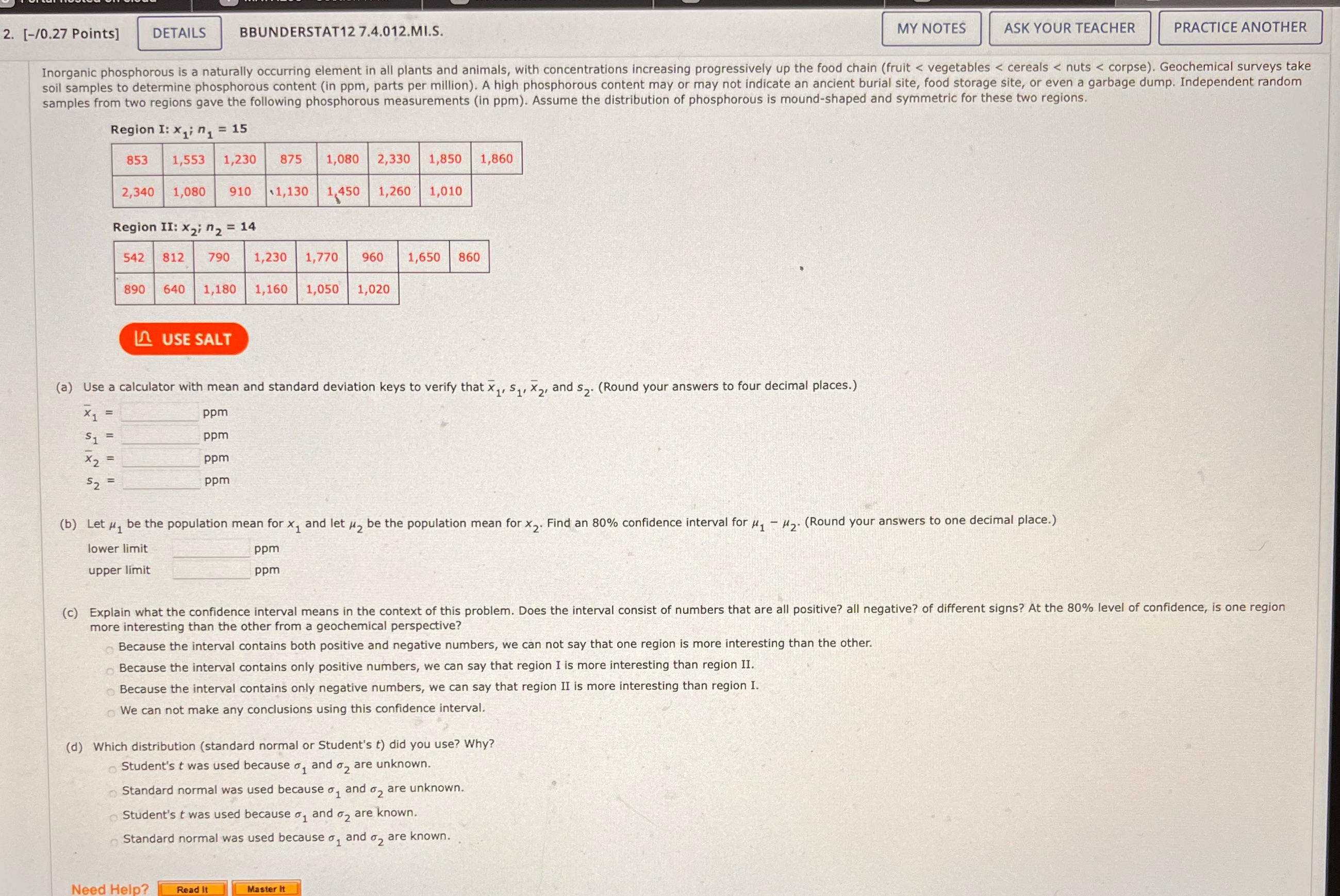  2. [-/0.27 Points] DETAILS BBUNDERSTAT12 7.4.012.MI.S. MY NOTES ASK YOUR TEACHER