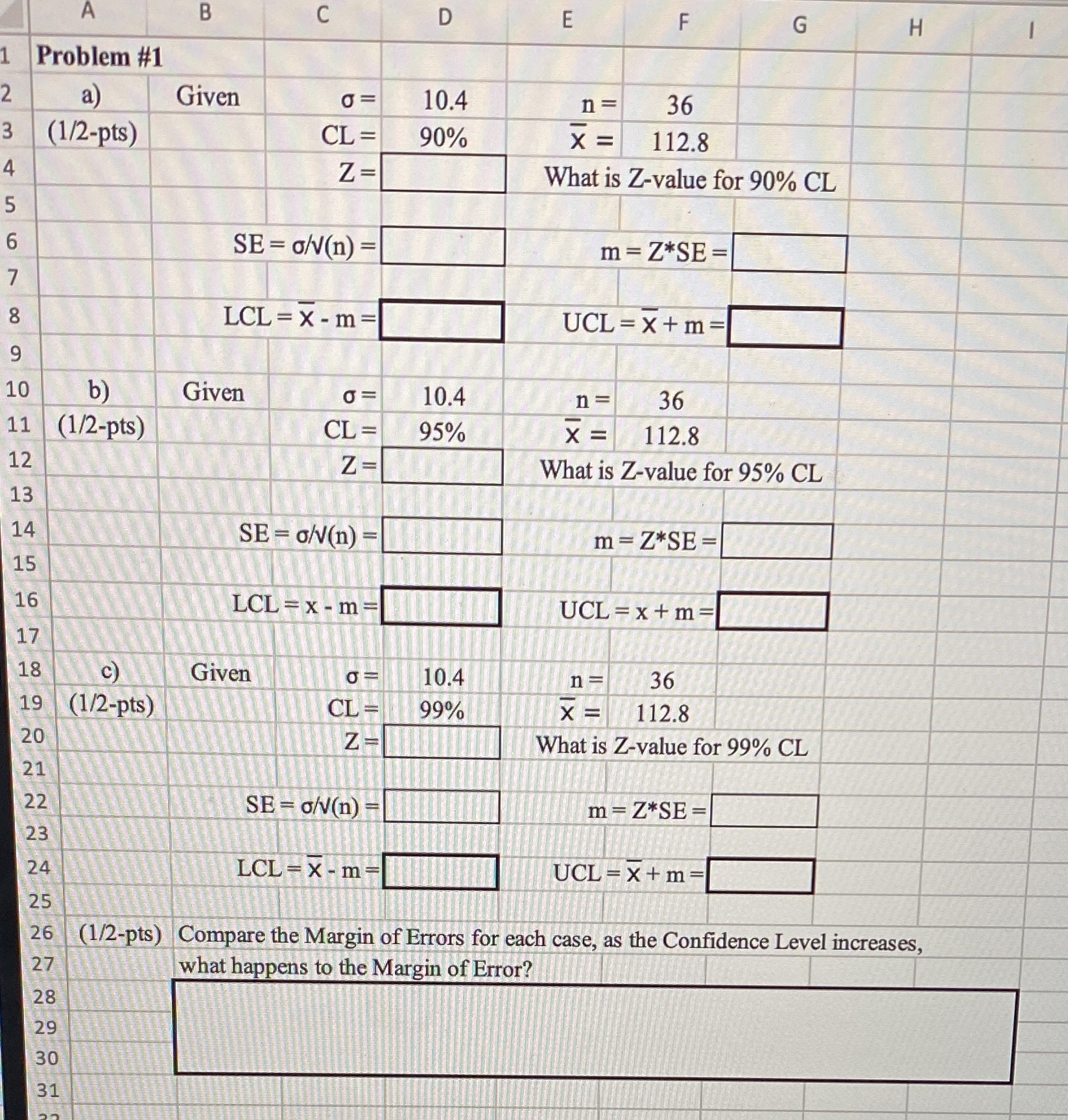 A B C D E F G H Problem #1 a)