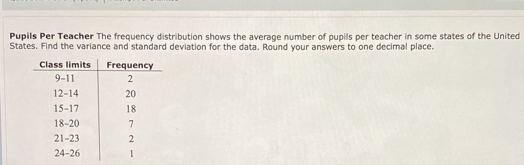 How to find the variance and standard deviation in this form Pupils