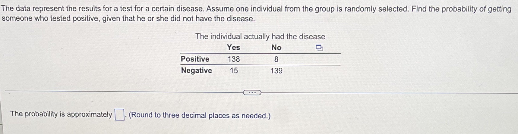The data represent the results for a test for a certain