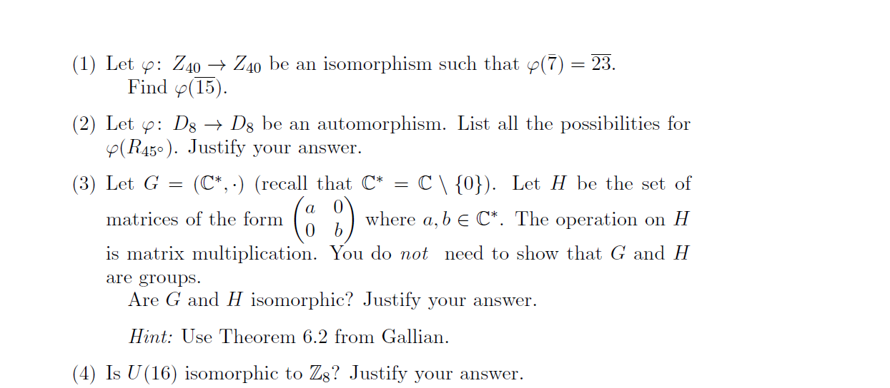 for those partice question could you help (1] Let (p: Z40 >