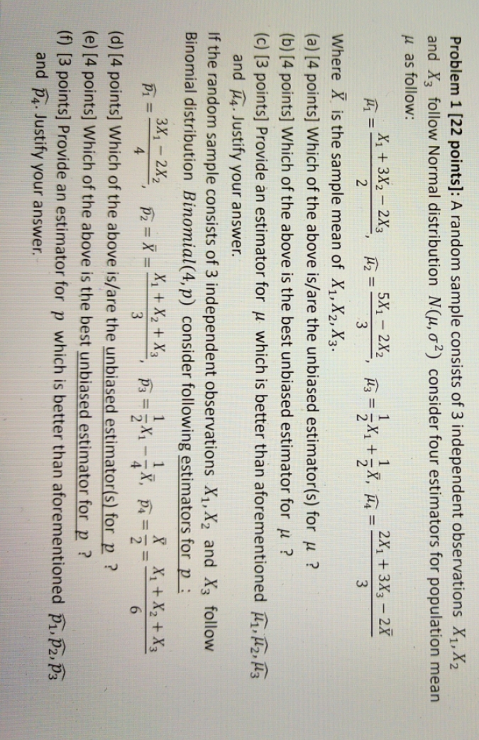 full step please Problem 1 [22 points]: A random sample consists of