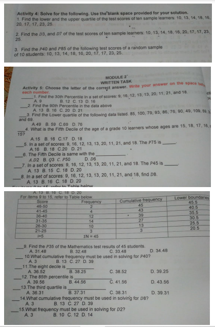 - Median Measures of position - blood 5 youinA "MODULE Performuris Task