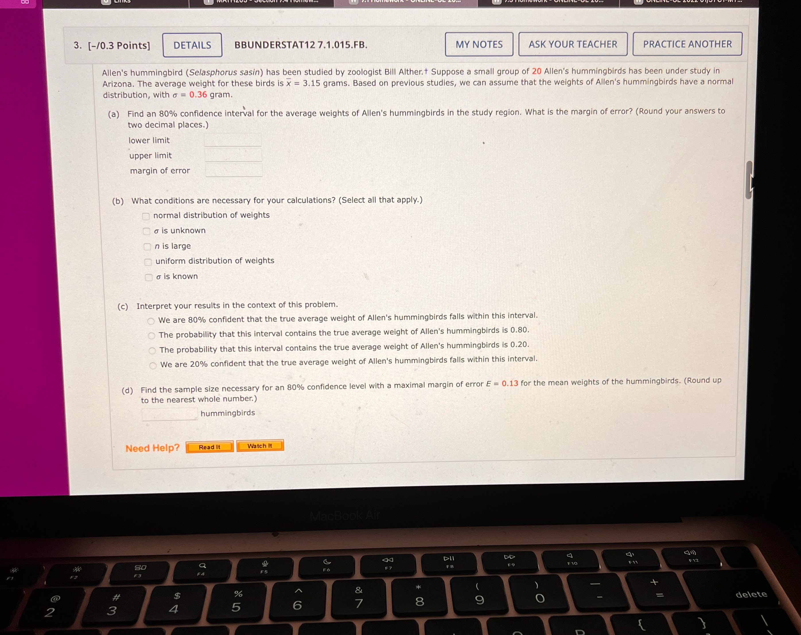  3. [I0.3 Points] BBUNDERSTAT12 7.1 .015.FB. ASK YOUR TEACHER PRACTICE ANOTHER