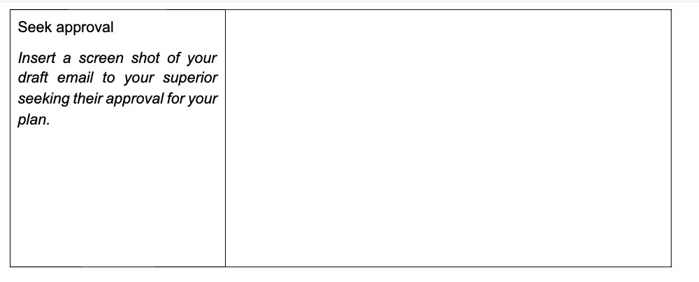 Seek approval Insert a screen shot of your draft email to your