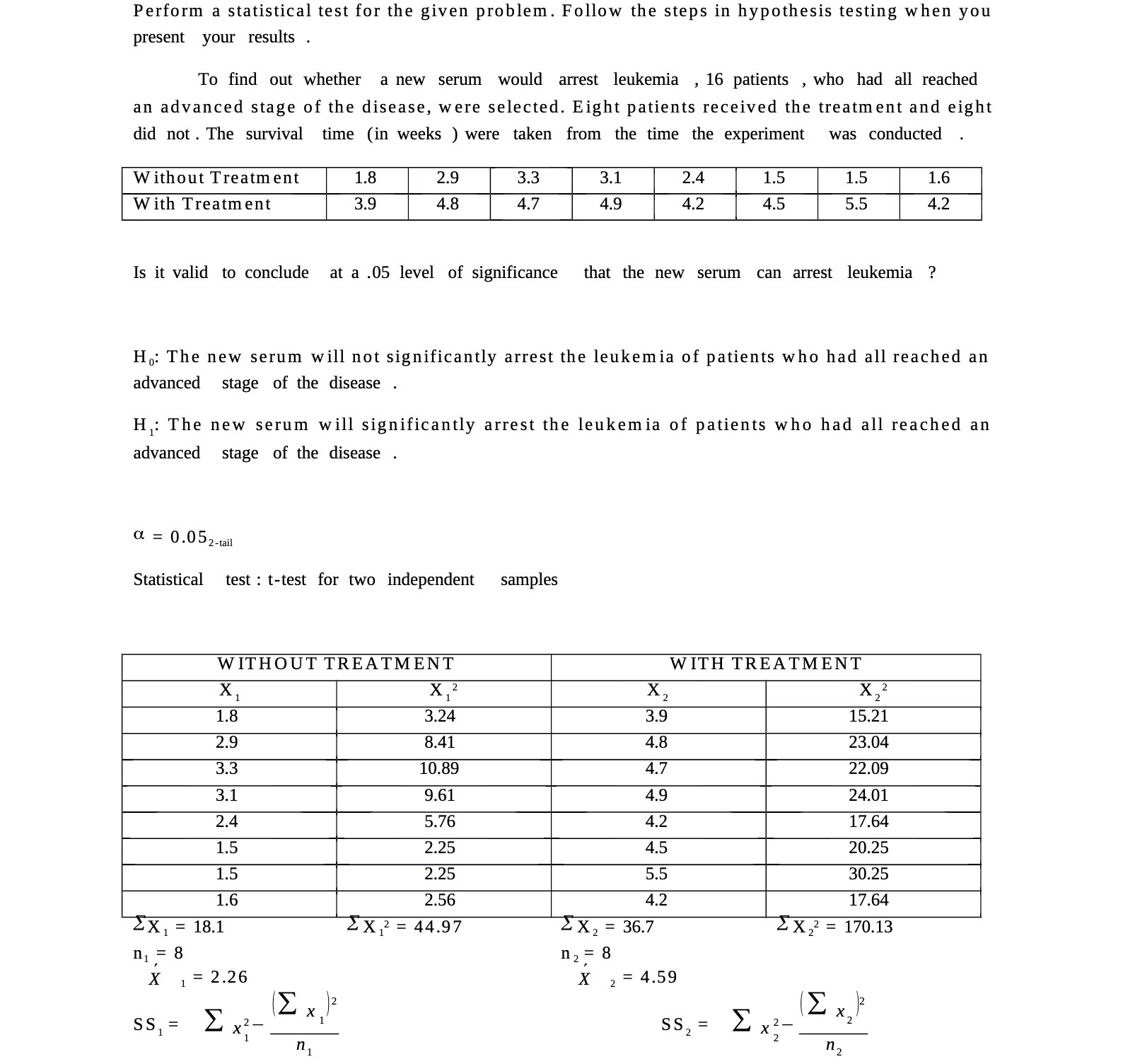  Perform a statistical test for the given problem. Follow the steps