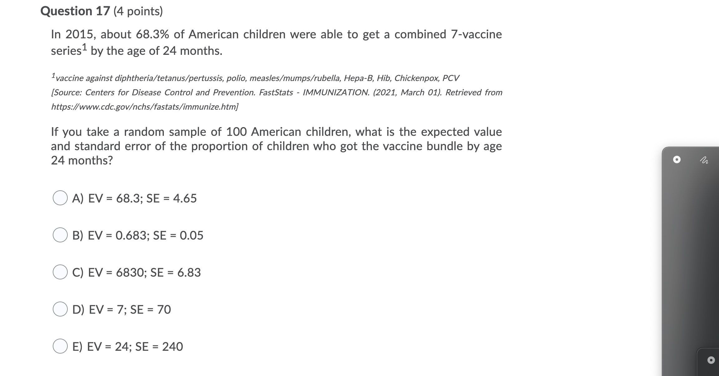 0 B) 0.7; The cortisol level increases by 0.7 for every 1