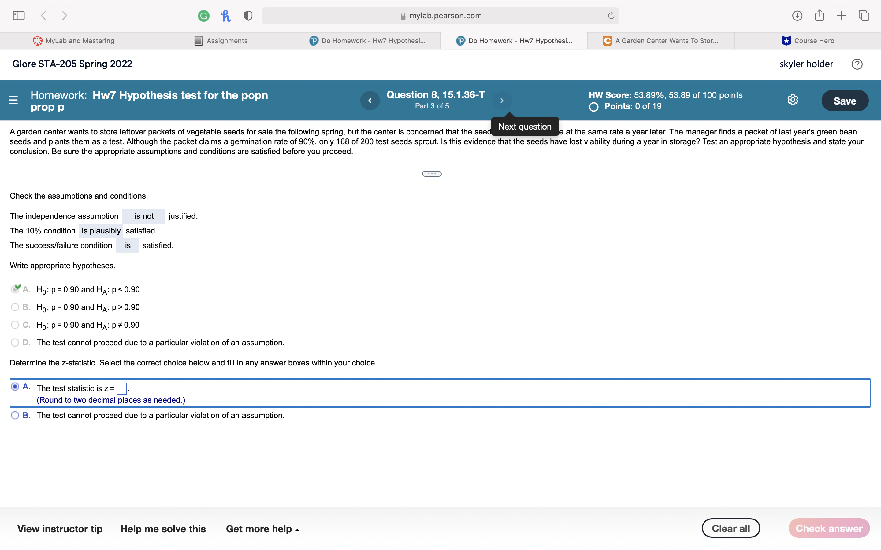  G mylab.pearson.com MyLab and Mastering Assignments Do Homework - Hw7 Hypothesi...
