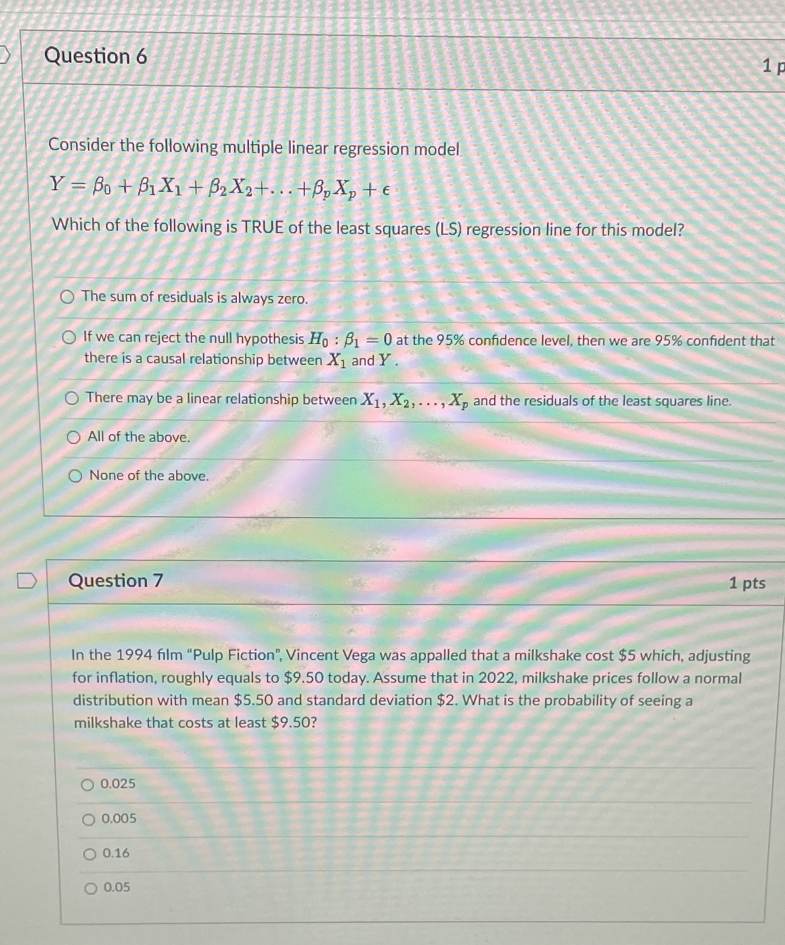  Question 6 1 1 Consider the following multiple linear regression model