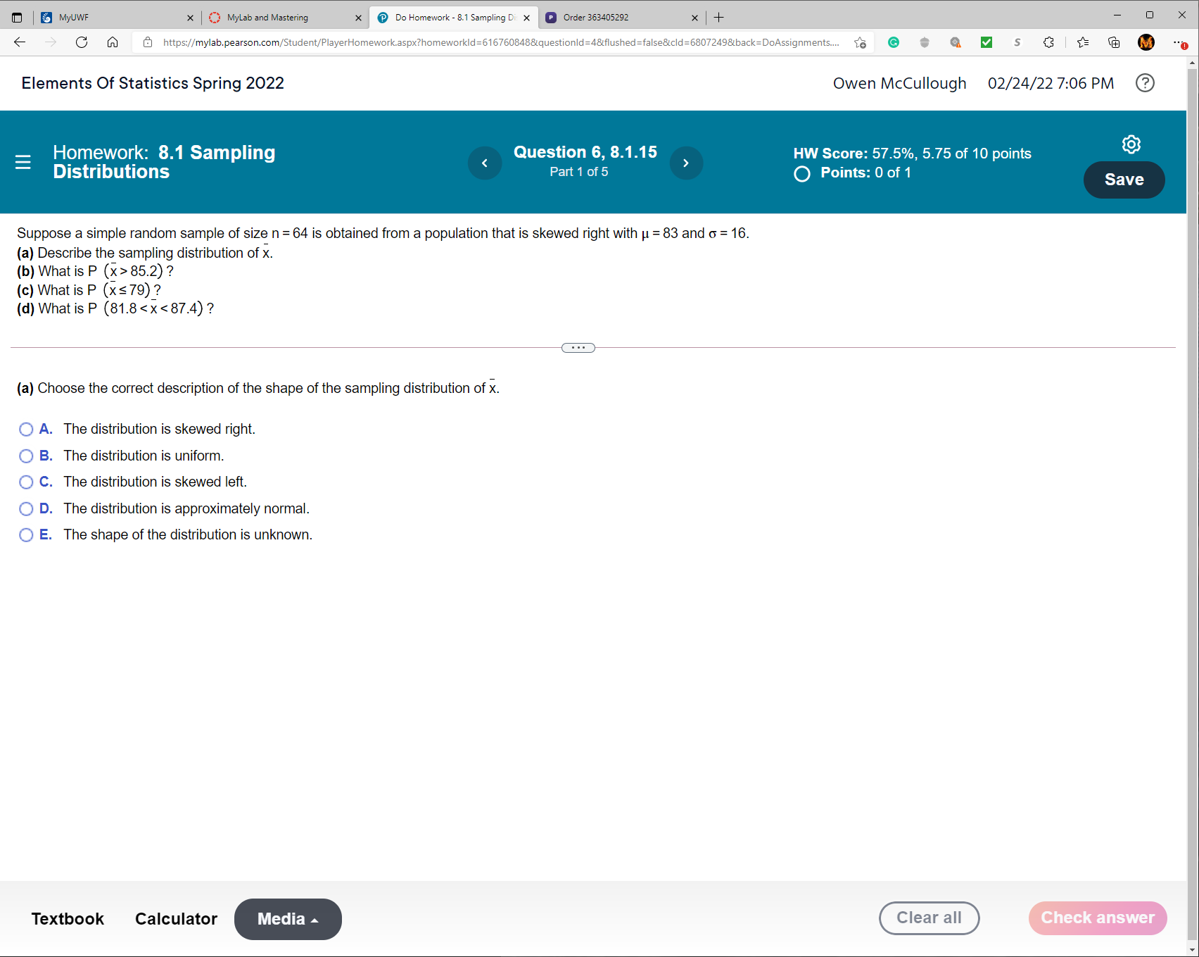 D MyUWF x | MyLab and Mastering x @ Do Homework