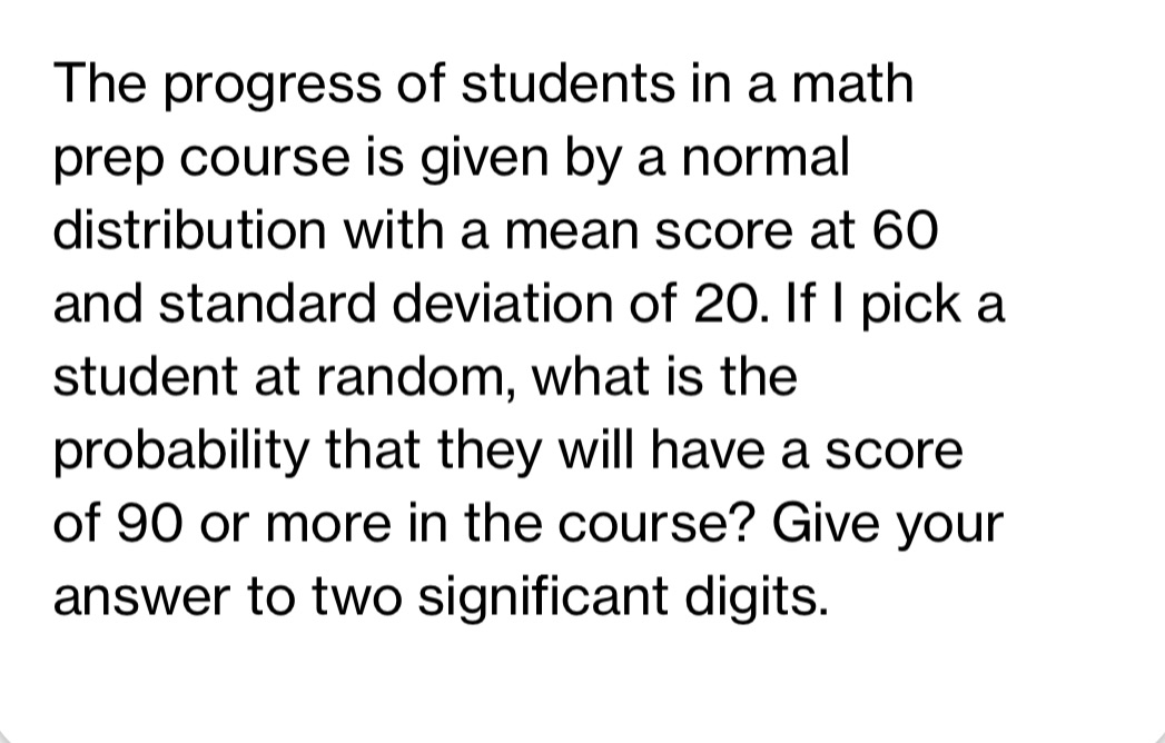 The progress of students in a math prep course is given
