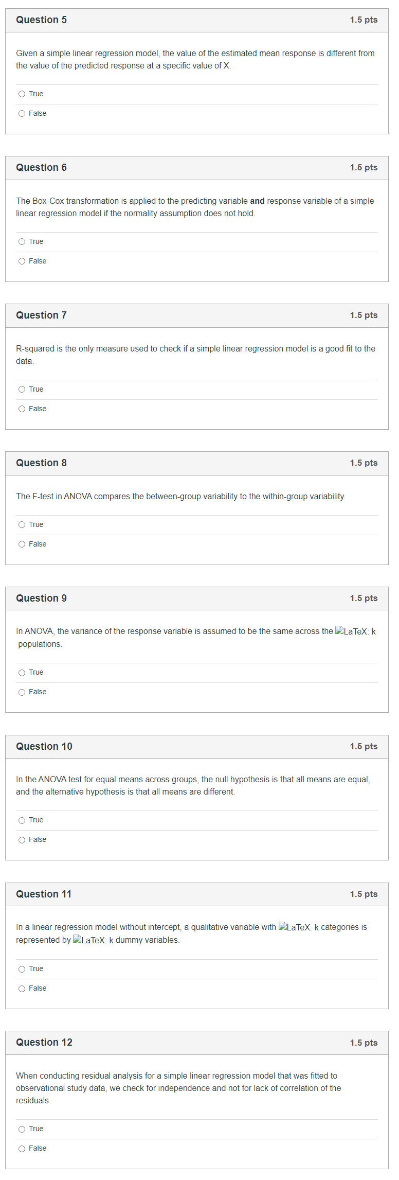  Question 5 1.5 pts Given a simple linear regression model, the