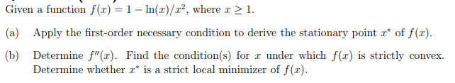  Given a function f(x) = 1 - In(x)/x2, where r >
