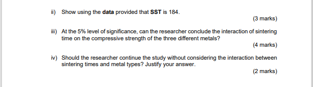 ii) Show using the data provided that SST is 184. (3