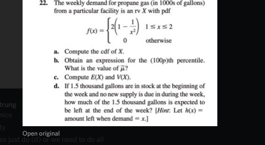 The weekly demand for propane gas (in 1 from a particular facility