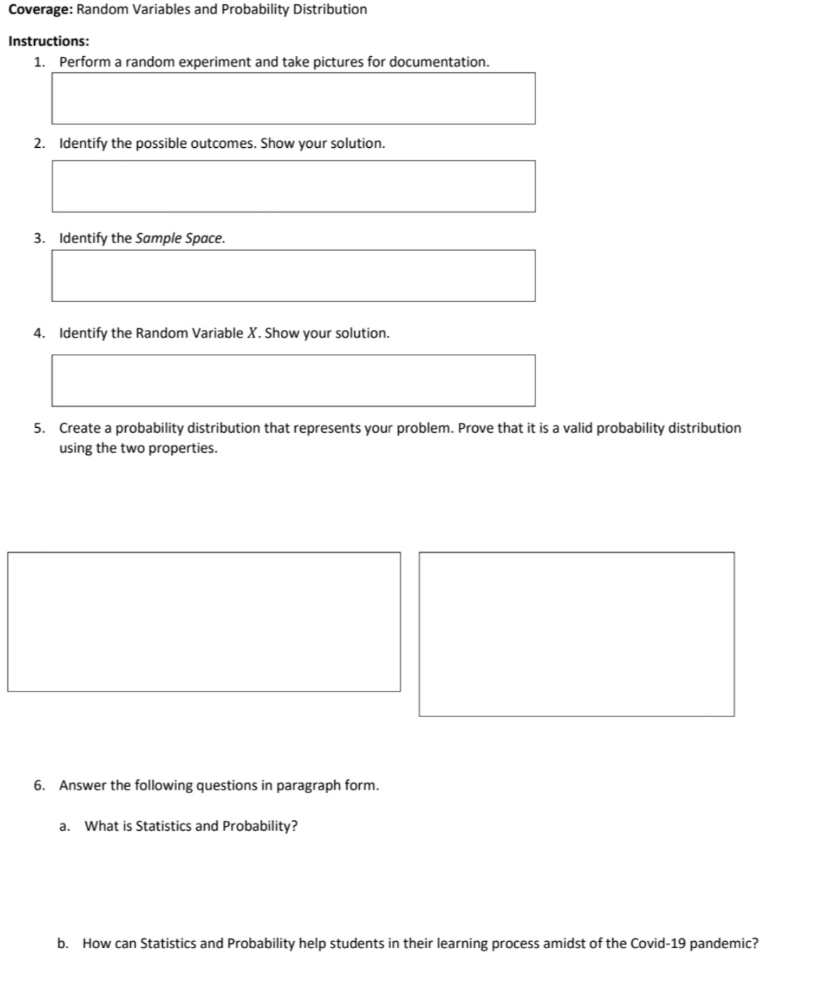 and Probability Distribution Instructions: SAMPLE ONLY 1. Perform a random experiment and