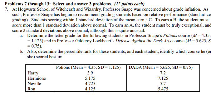  Problems 1 through 13: Select and answer 3 problems. {1.2 points