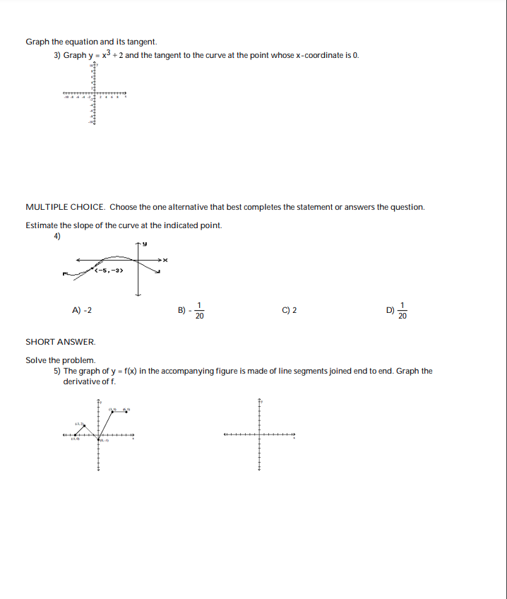 Graph the equation and its tangent. 3) Graph y = x5+2
