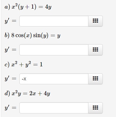  a) x'(y + 1) = 4y b) 8 cos(x ) sin(y)