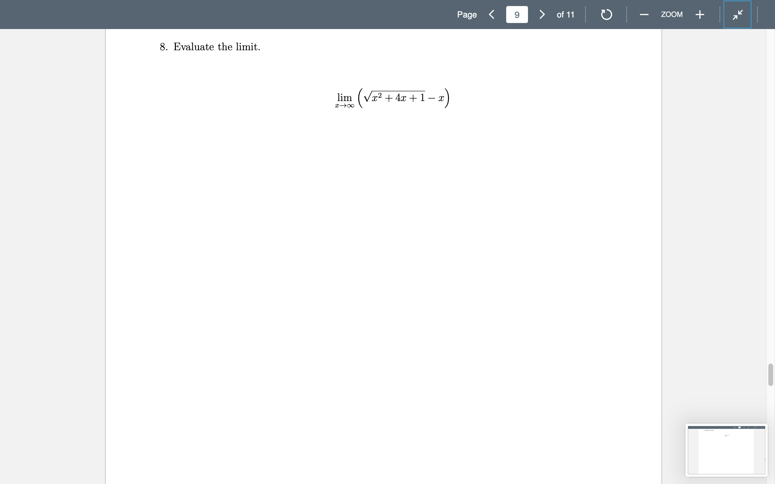 ZOOM 7. Evaluate the limit. K lim ex-22Page 11 of 11 ZOOM