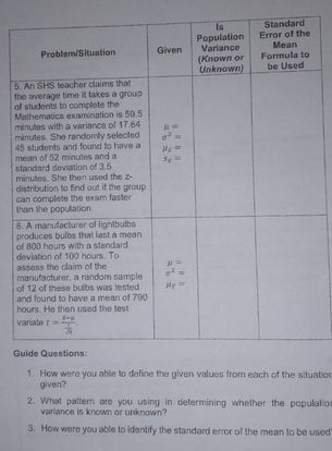 Standard Population Error of the Problem Situation Given Variance Mean Known