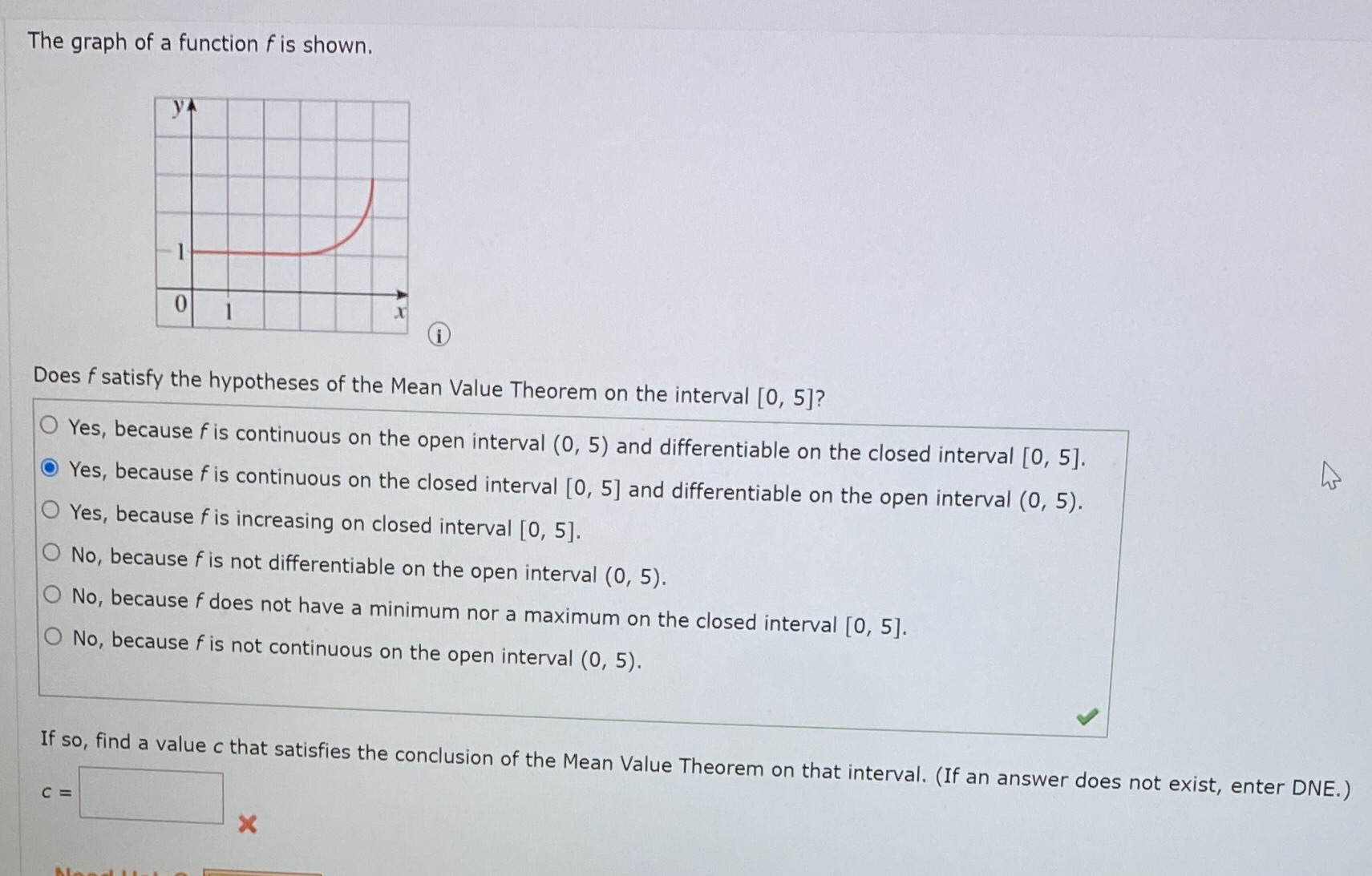The graph of a function f is shown. 0 Does f