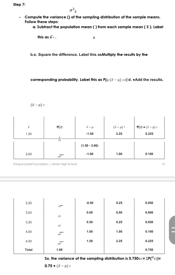 mean and variance of the sampling distribution of the sample means? 2.