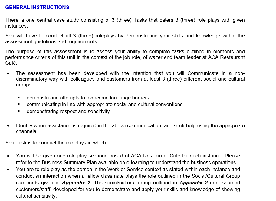 GENERAL INSTRUCTIONS There is one central case study consisting of 3