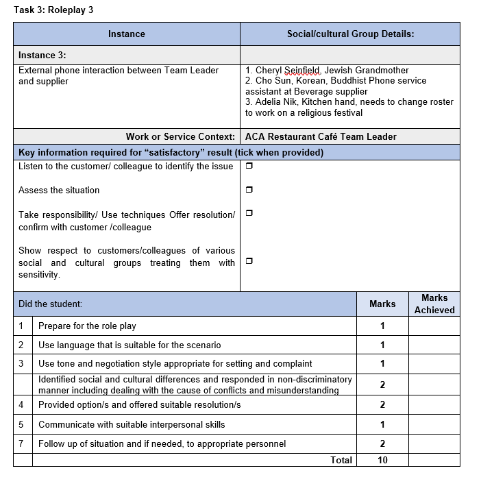 assessment is to assess your ability to complete tasks outlined in elements